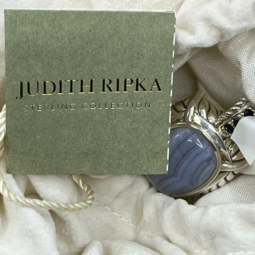Vintage Judith Ripka Sterling Silver Pendant - Blue Lace Agate Gemstone Enhancer - Picture 2 of 16